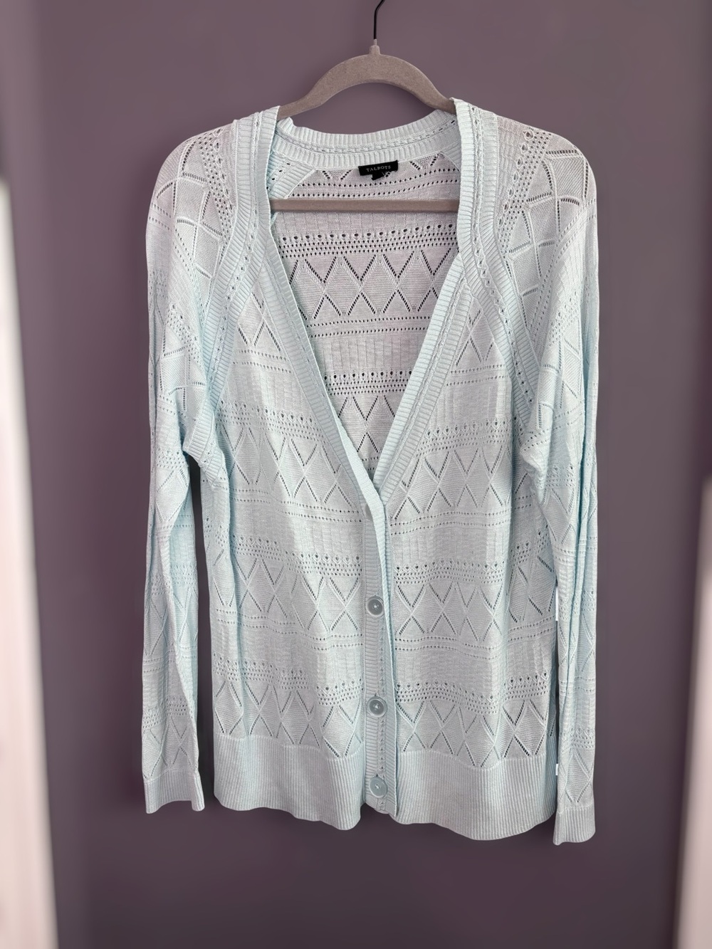Talbots Light Blue Openwork Pointelle V Neck Cardigan Sweater XL